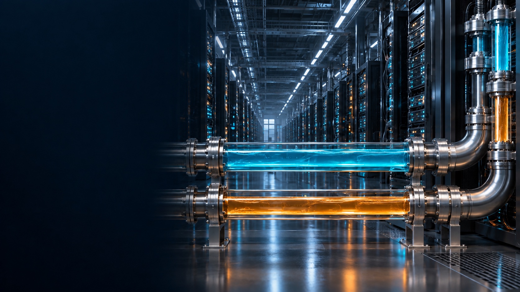 算力中心液冷管路概念场景 / Data-center liquid-cooling concept
